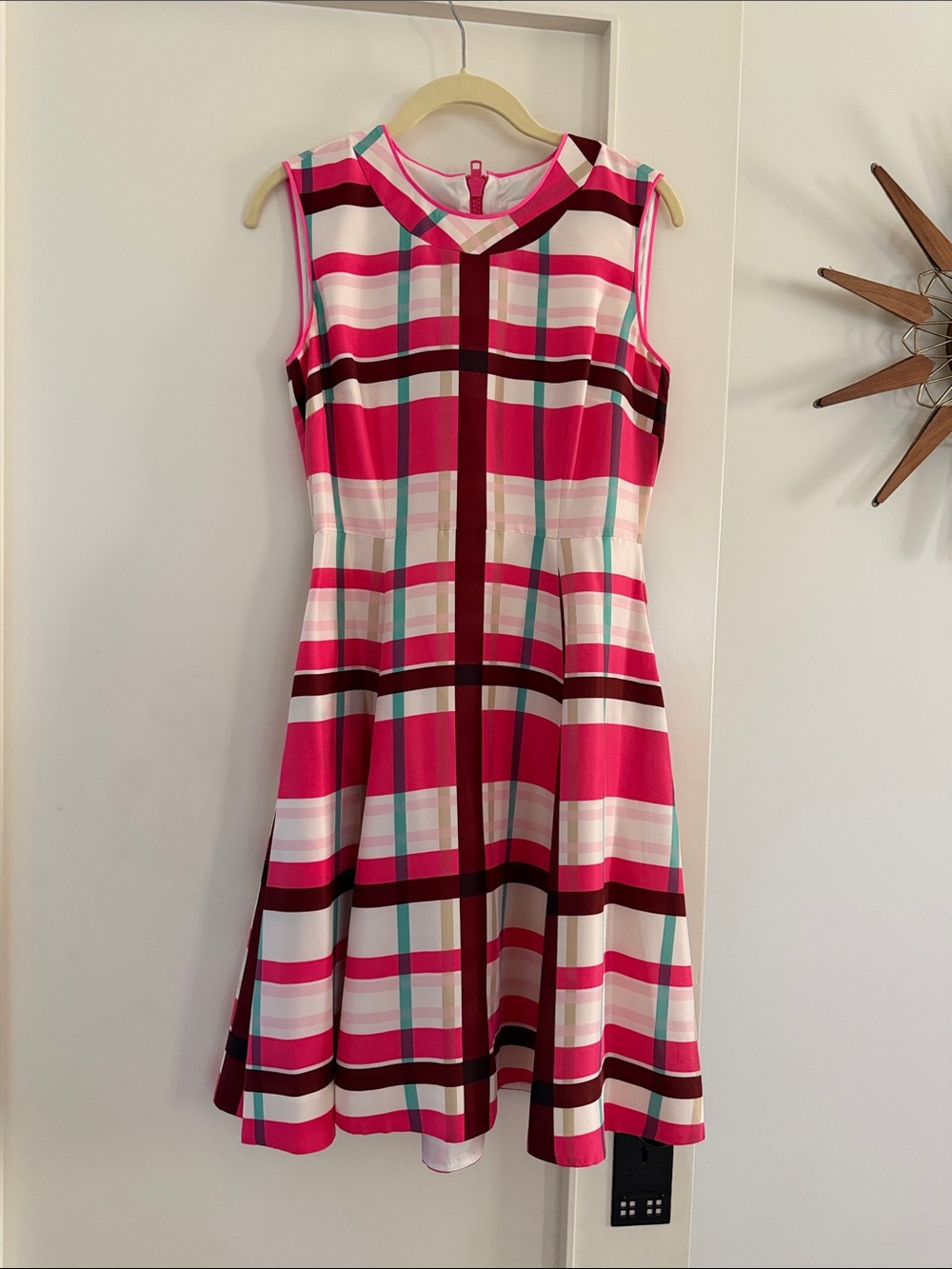 Kate Spade silk Sleeveless Pink Plaid Fit-and-Flare Dress US 4 women